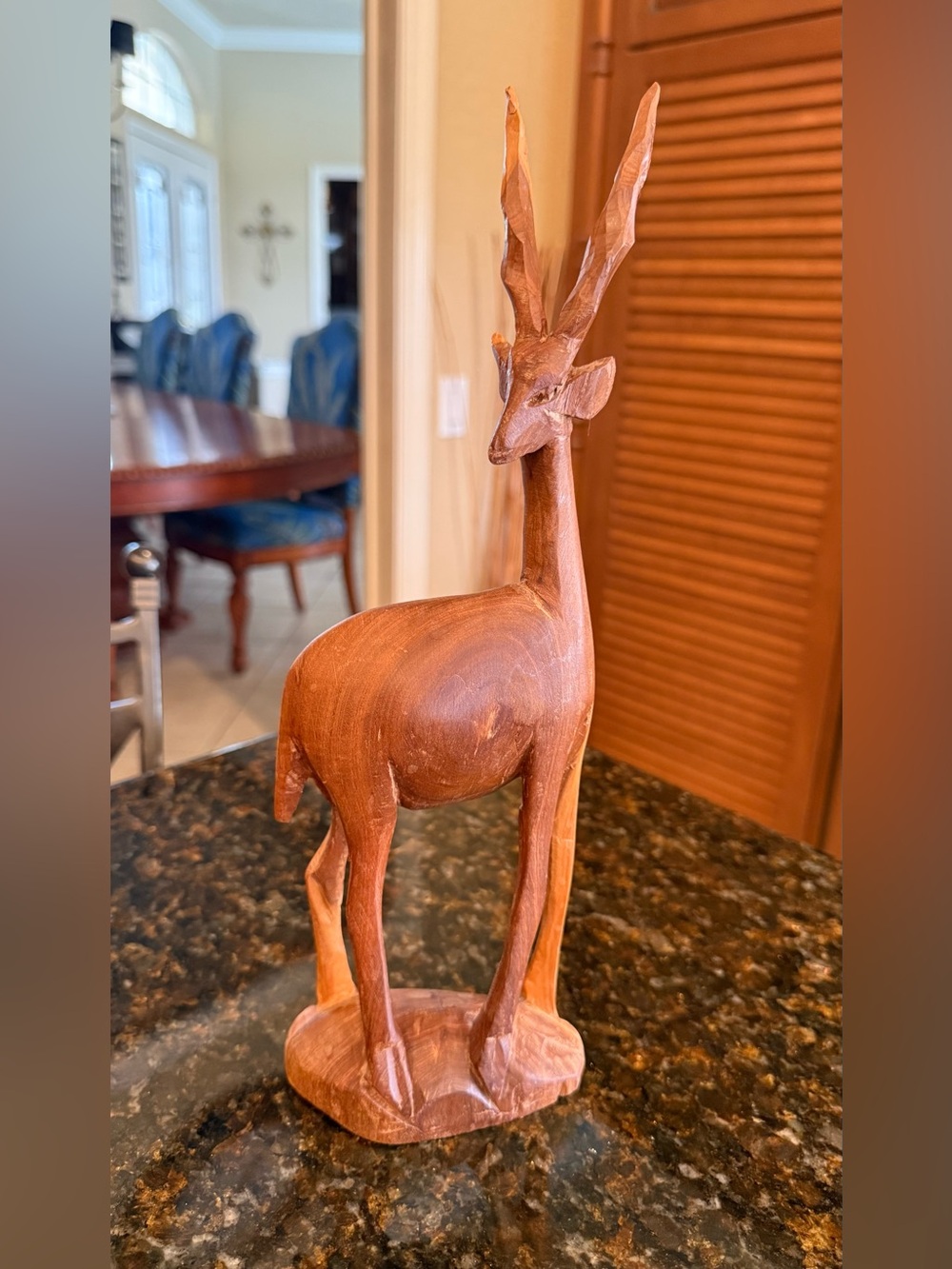 Vintage Hand-Carved African Antelope Gazelle Wooden Figurine